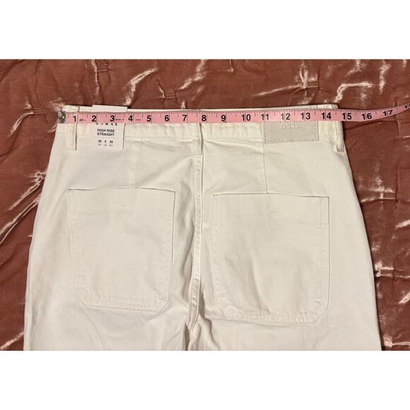 NWT Zara High Rise Straight Decorative Seam Front Jeans, White, Sz. 6 - Picture 6 of 10